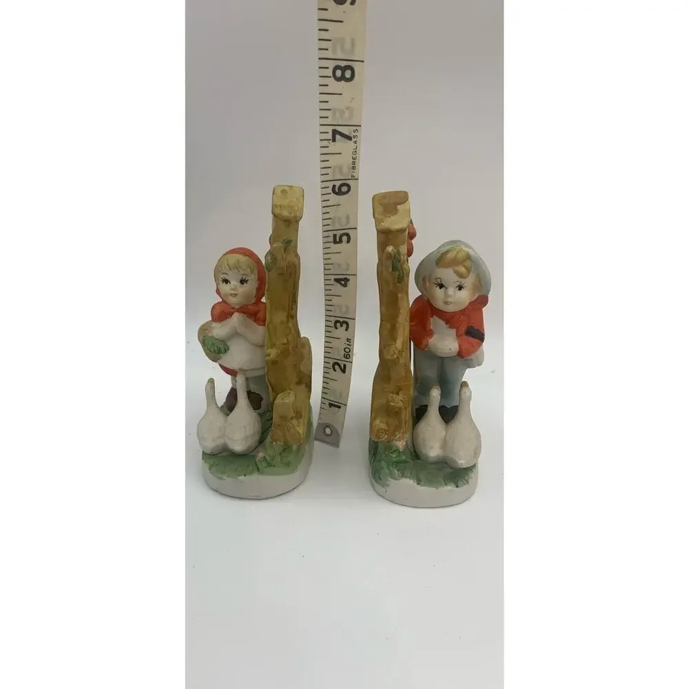 Vintage Artmark Lot Of 2 Boy‎ & Girl Figurines With Ducks Birdhouse Apple Tree